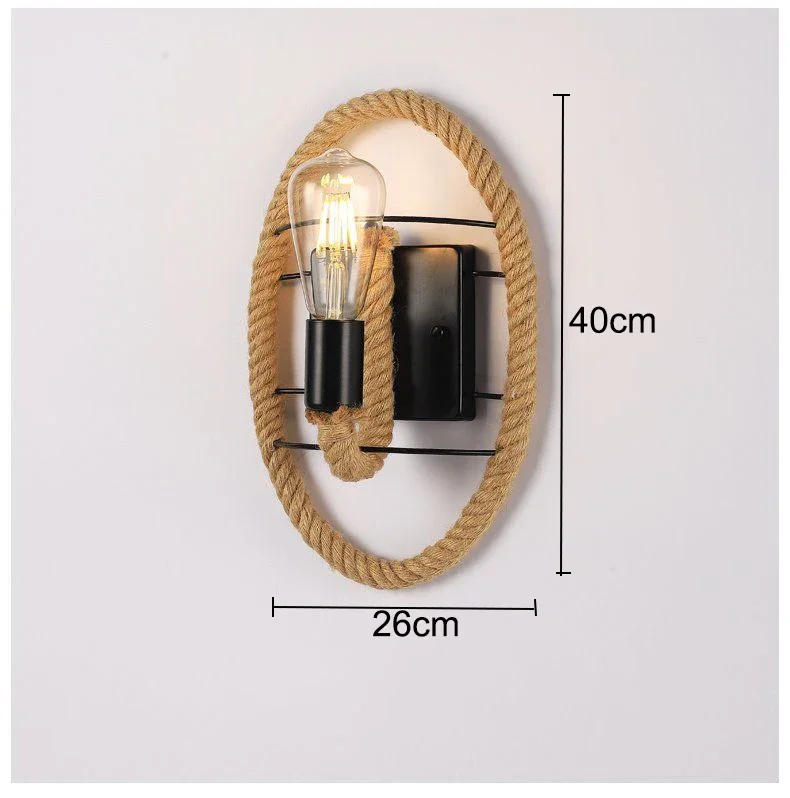 麻縄で作られた工業用壁取り付け用燭台,黒のe27屋内照明,ダイニングルーム,ベッドサイドランプ,ヴィンテージの壁取り付け用燭台,創造的な家の装飾