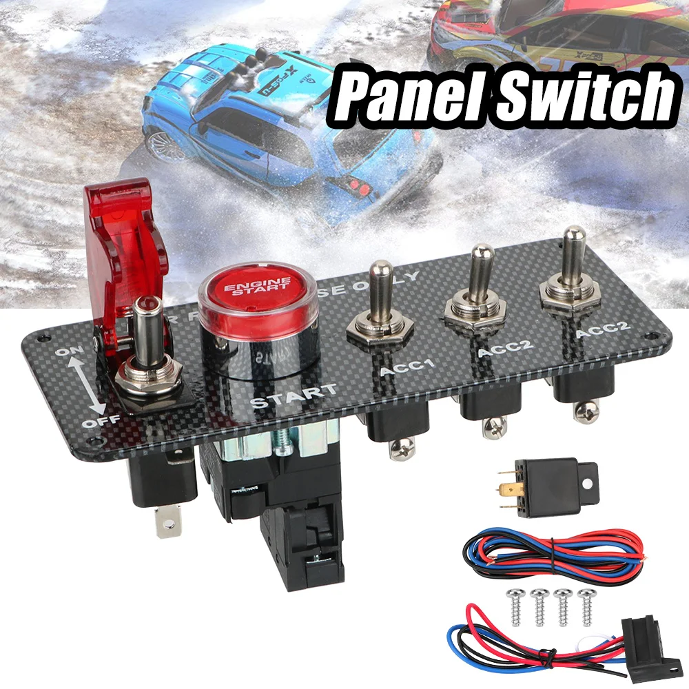 

Car LED Toggle Switch 12V LED Ignition Switch Panel for Racing Car Tools Engine Start Push Button Carbon Fiber Auto Accessories