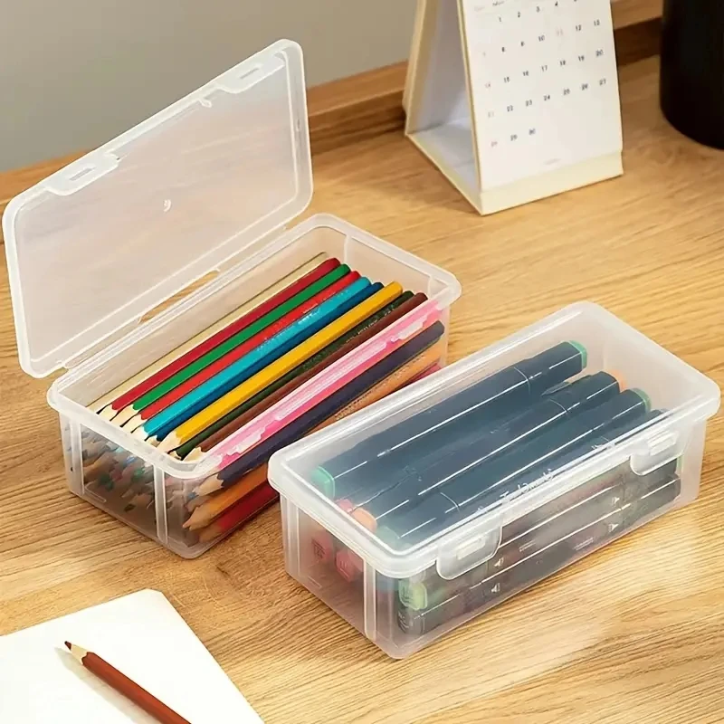 1PC Transparent Plastic Pencil Box for School And Office Supplies Storage Organizer for Pens Markers Erasers Tape Stickers Beads