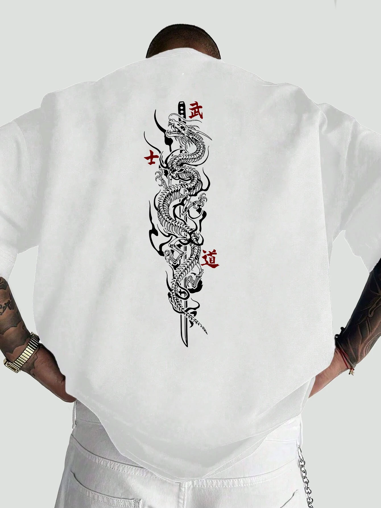 Men Oversized T-shirt Japanese Dragon Samurai Bushido Print Streetwear Harajuku Hip Hop Casual Summer Short Sleeve Tee