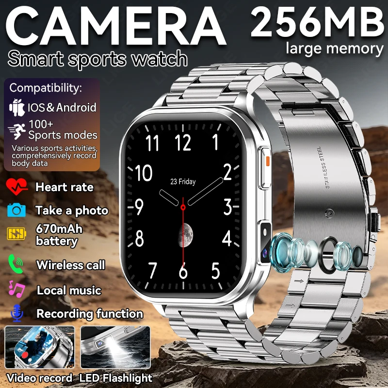 

Camera Smart Watch Men Women Photo Video Recorder Health Monitor Waterproof Sports Fitness Bluetooth Call Local Music Smartwatch