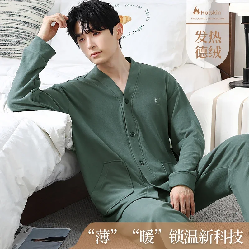 2024 New Winter Warm Home clothes for Men Thin Velvet Warm Nightwear O Neck Big Size L-5XL Pajamas Set Male Young Boy Pijamas