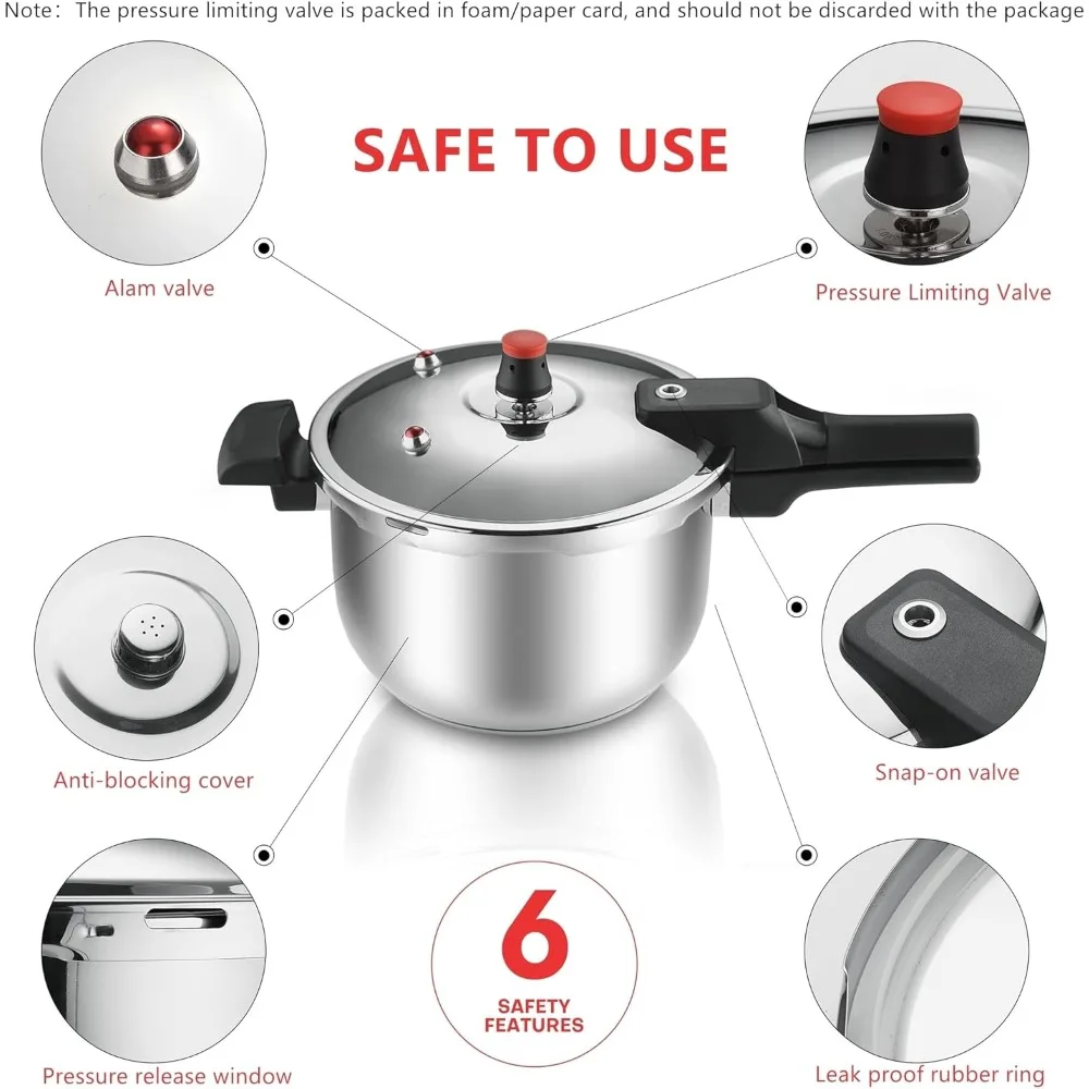 1Gal Thickened Stainless Steel Pressure Cooker Cookware Pressure Canner Rice Cooker with Spring Valve Safeguard Devices