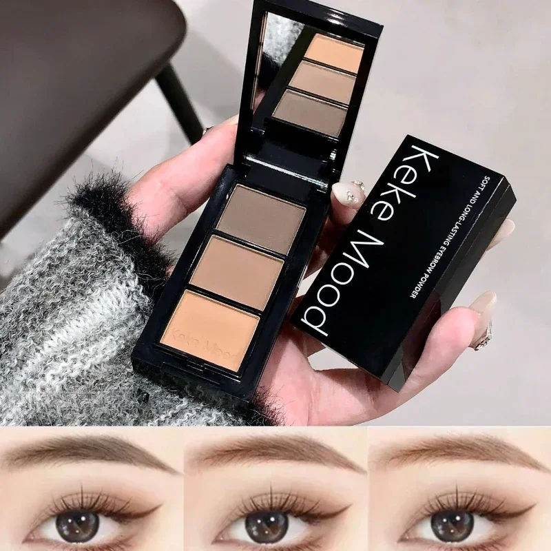 Paleta de polvos para cejas de 3 tonos: forma de cejas de larga duración, polvo para cejas natural de larga duración, resistente al agua y al sudor