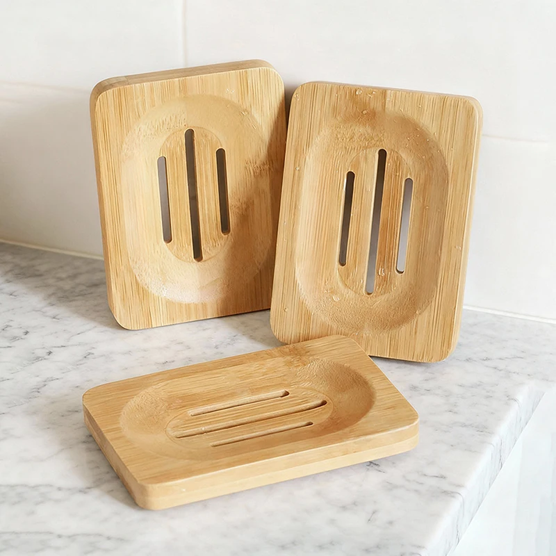 2 Layer Wooden Bamboo Soap Tray Mildew Resistant Draining Soap Dish Natural Bamboo Holder for Bathroom Kitchen Use