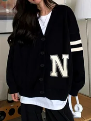 Long sleeved button up cardigan, V-neck loose casual sweater, Korean version autumn and winter fashionable cardigan for women