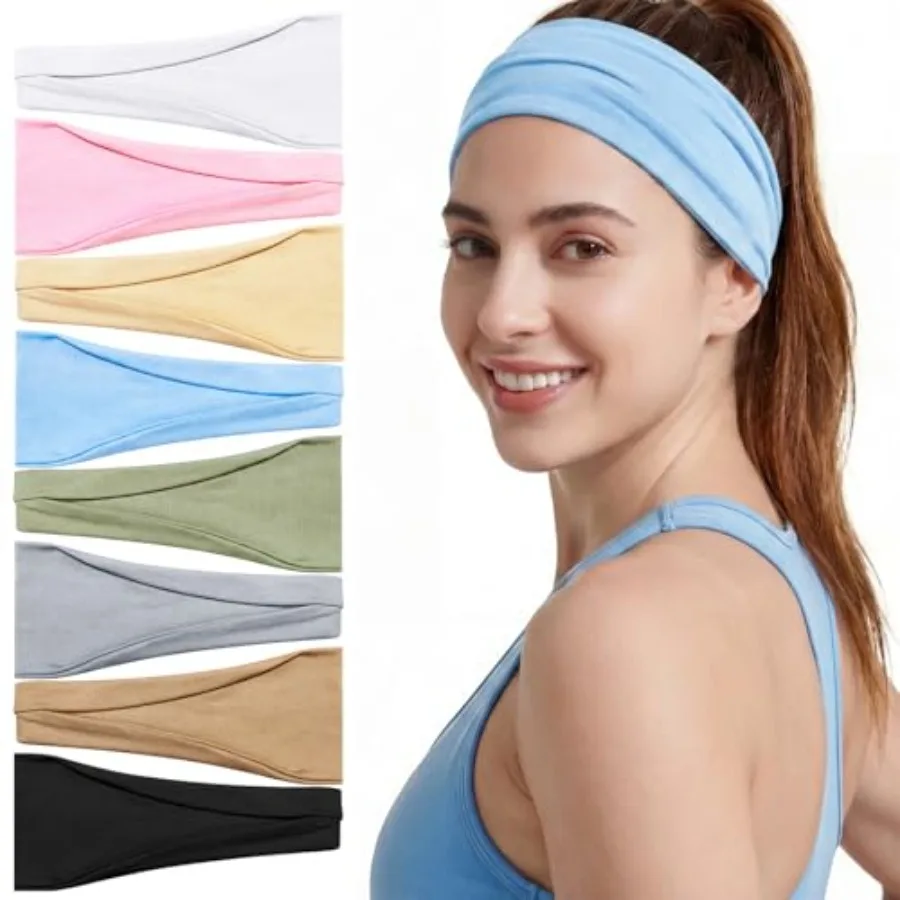 

8 Pack Workout Headbands for Women, Non-Slip Cloth Headbands Thin Stretchy Sweatbands Head Bands for Yoga, Running
