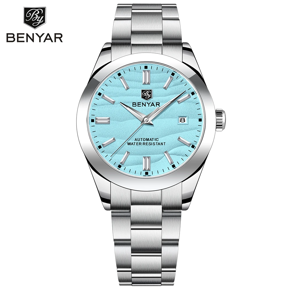 BENYAR 2024 New 40MM Desert Texture Luxury Men\'s Watch Night Light Stainless Steel Men\'s Automatic Watches BY-5208