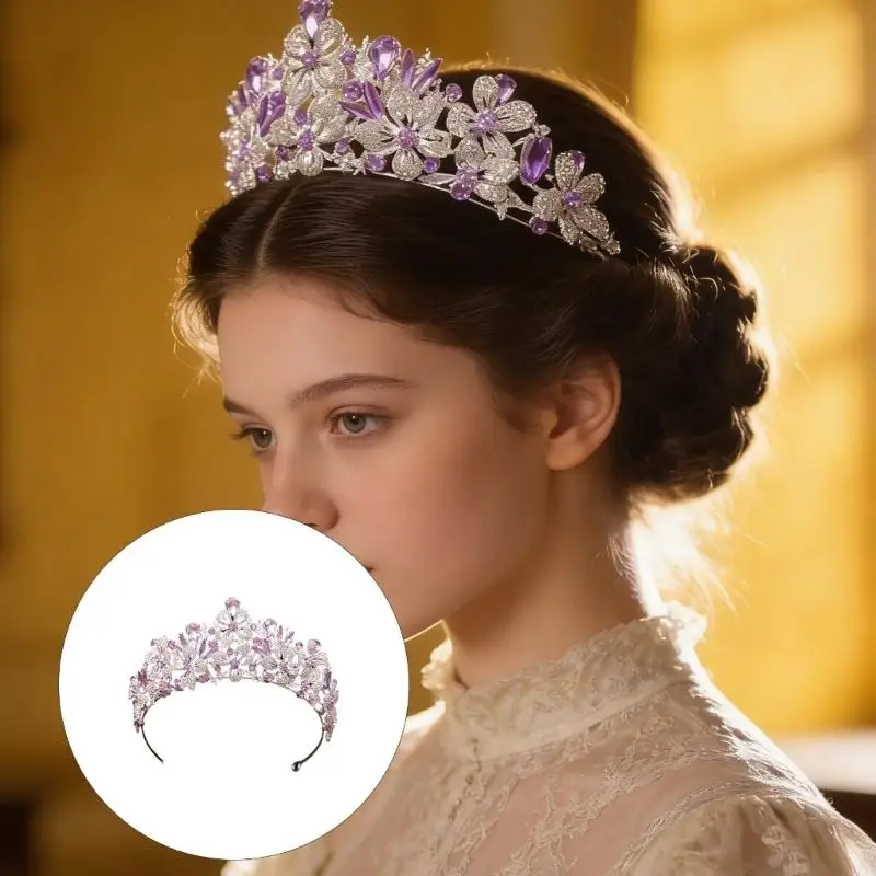 91AF Sparkling Baroque Crystal Tiaras Hairband Crownpiece For Wedding Ceremony Galas And Celebration Photography Headwear