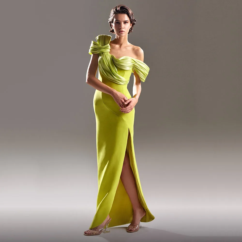 

Evening Dresses Sexy Backless Prom Gown High Slit Sleeveless Sweetheart Neck Pleat Satin Banquet Dress فساتين سهرة فخمه