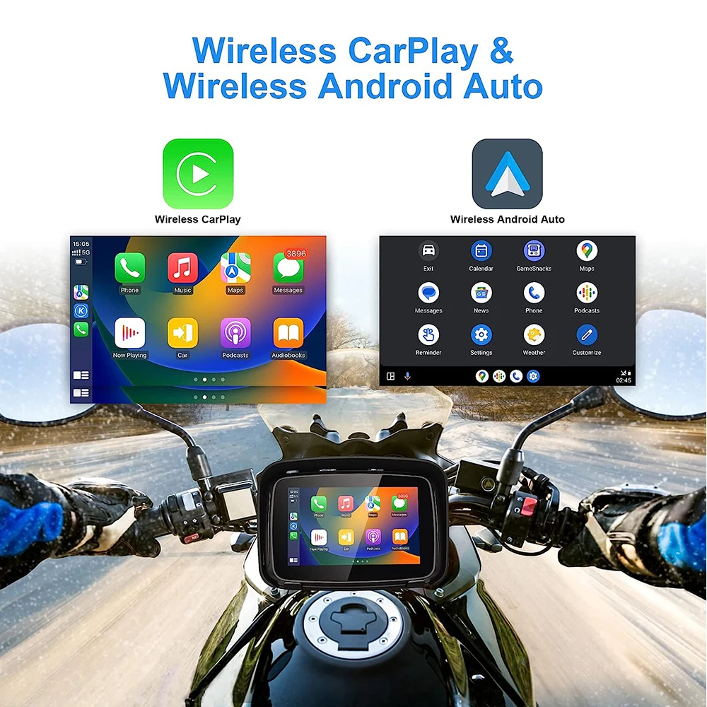 5 inch Carplay Motorcycle GPS For Motorcycle Navigation IPX7 Waterproof Display Car Play Wireless Android Auto GPS Screen 2023