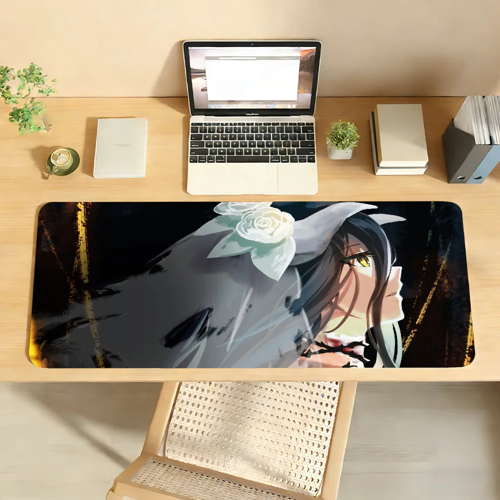 Golden Eyes Demon Anime Girl Mouse Pad, Non-slip Rubber Gaming Desk Mat, Large Black Dress Succubus Style for Office Laptop