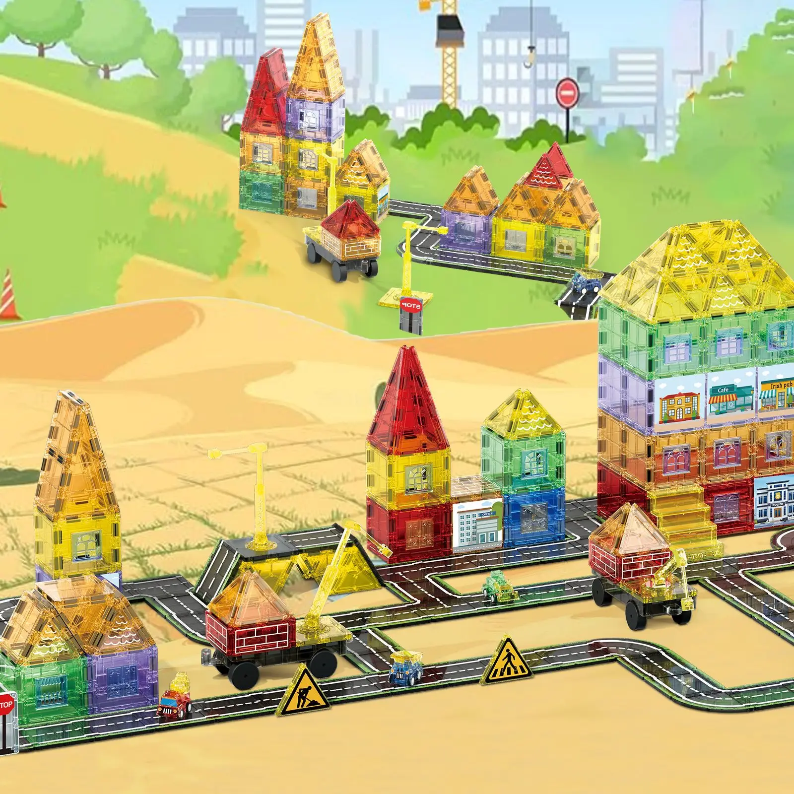 Magnetische tegels Stad Brandveiligheidsthema Set voor Jongen Meisje Kind Leeftijd 3+ DIY Model Kinderen Bouw Leren Speelgoed Kerstcadeau