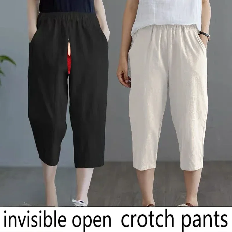 

Invisible Open Crotch Pants Cotton Elastic Waist Cropped Casual Pants Feminine Love Free To Take Off The Wild Convenient Korean