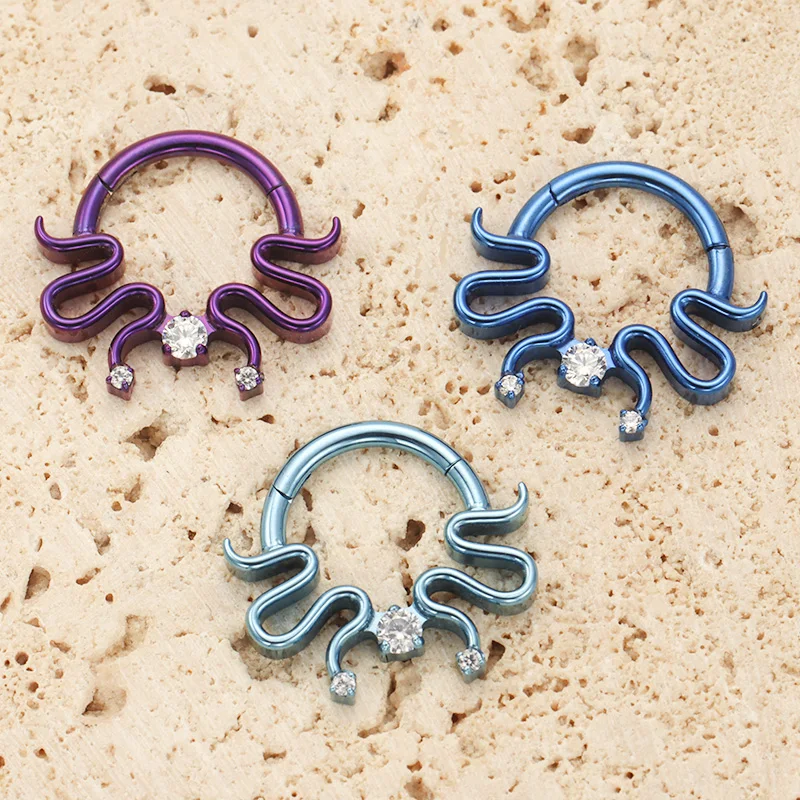 ASTM F136 Titanium Hoop Piercing Articulated Segment Snakes CZ Clicker Jewelry Octopus Anodized Septum Rings Cartilage Earring