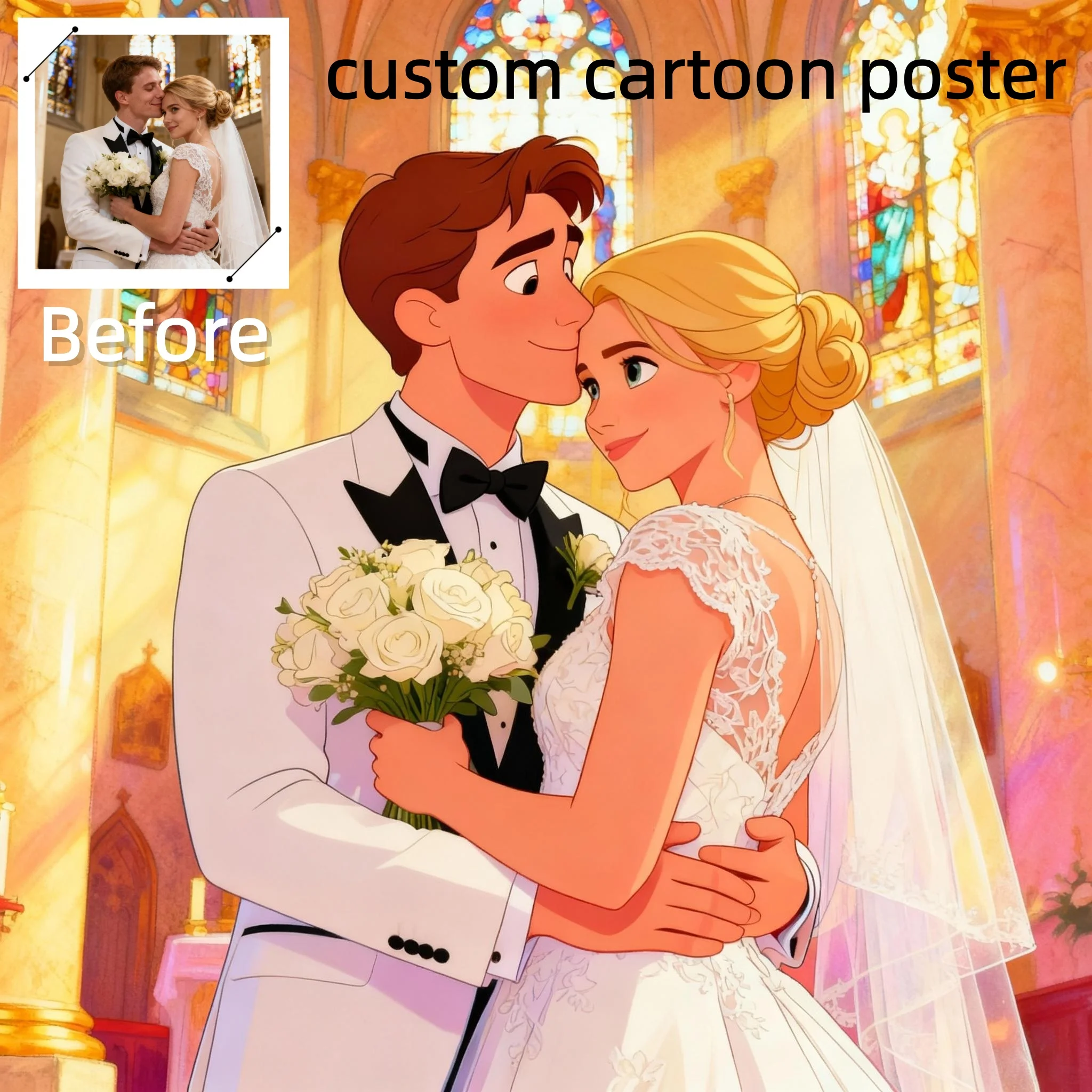 Custom Fun Cartoon Character Poster Photo-to-Cartoon Conversion Couples, Friends, Pets Wedding, Birthday Canvas Print Home Decor