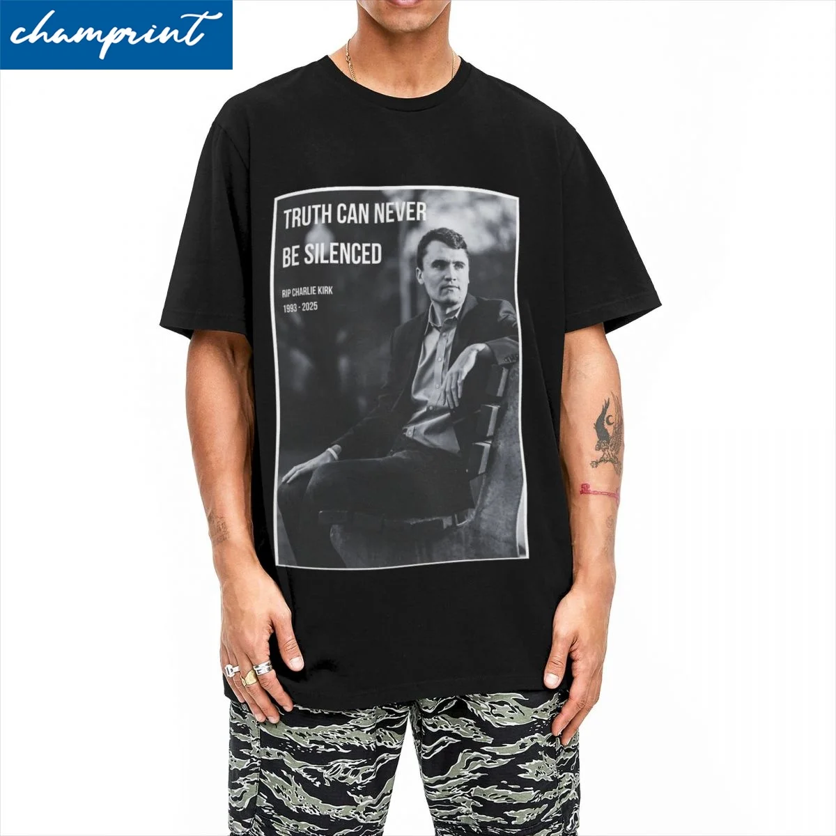 Charlie Kirk la vérité ne peut jamais être silencieuse t-shirts hommes 100% couverture en coton esthétique col rond manches courtes