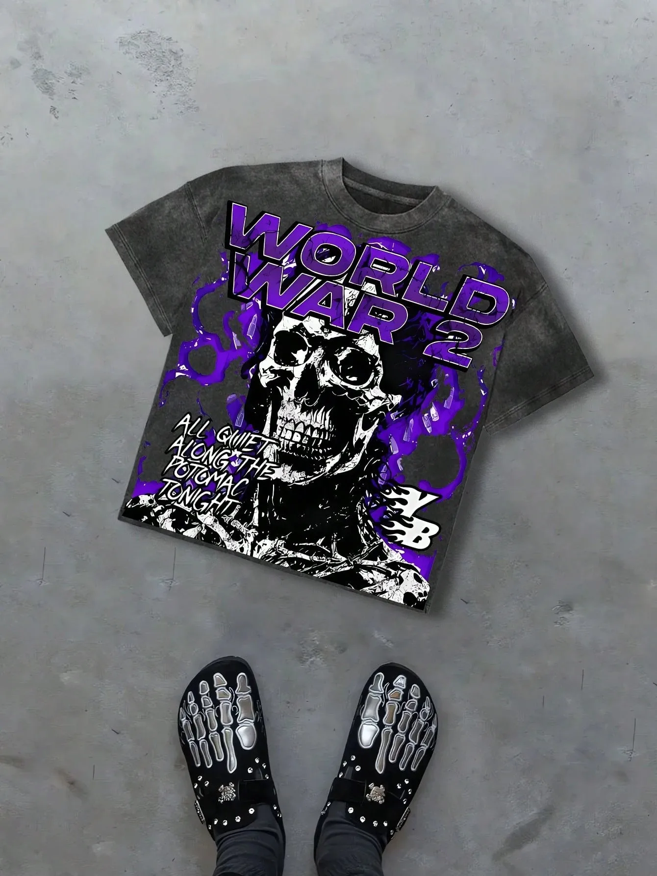 2026 Summer Men's T-shirt with Skull Pattern Breathable and Lightweight Casual Roller Skating Hip-Hop Style Male T-shirt