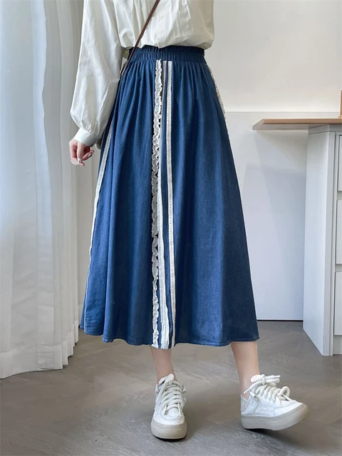 Long denim skirt elastic fashion waist