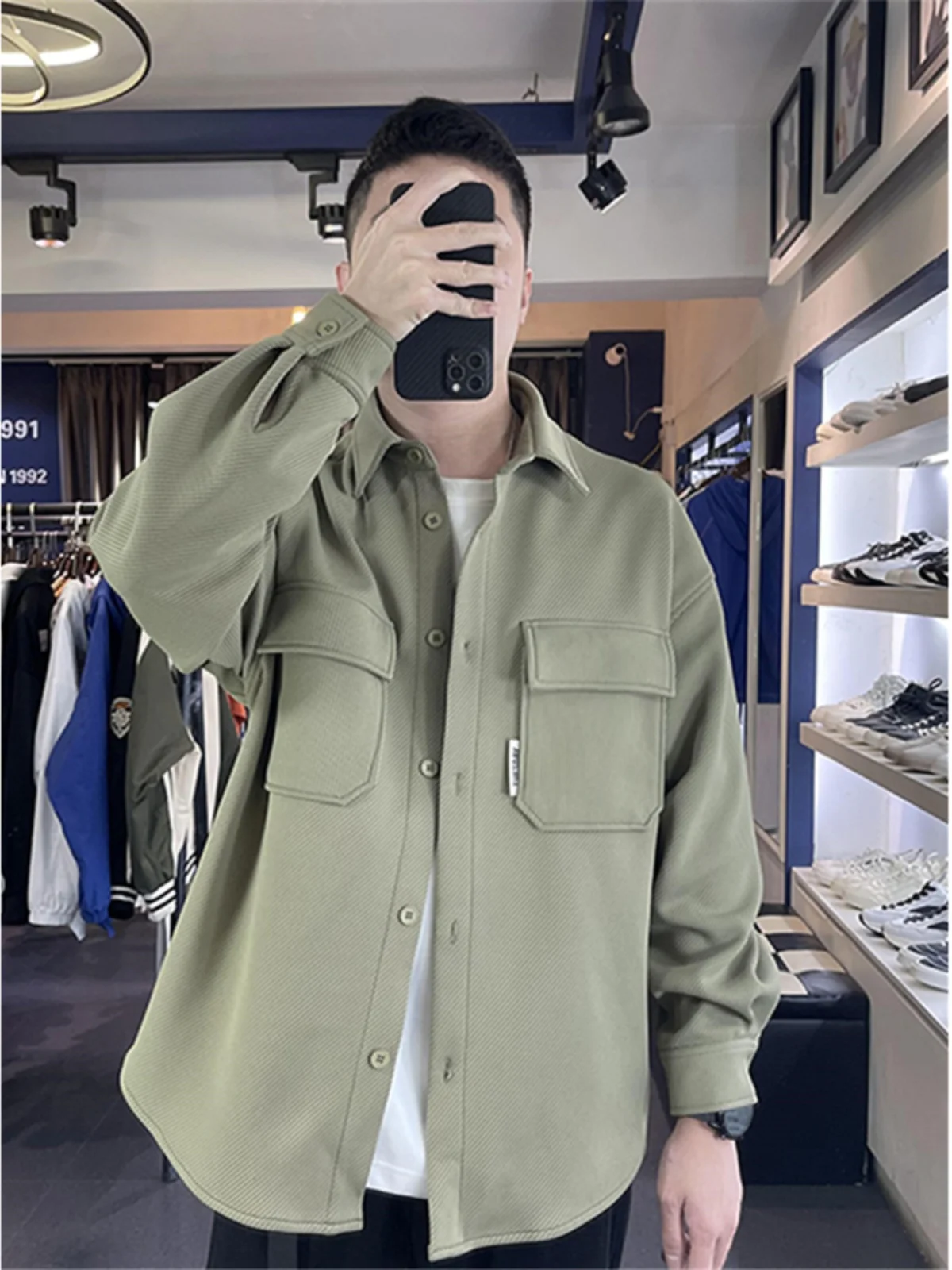 

Loose Fit Workwear Jaet Men's Casual irt Outerwear Turn-down Collar Oversized 300 Pou Premium Feel American Sle