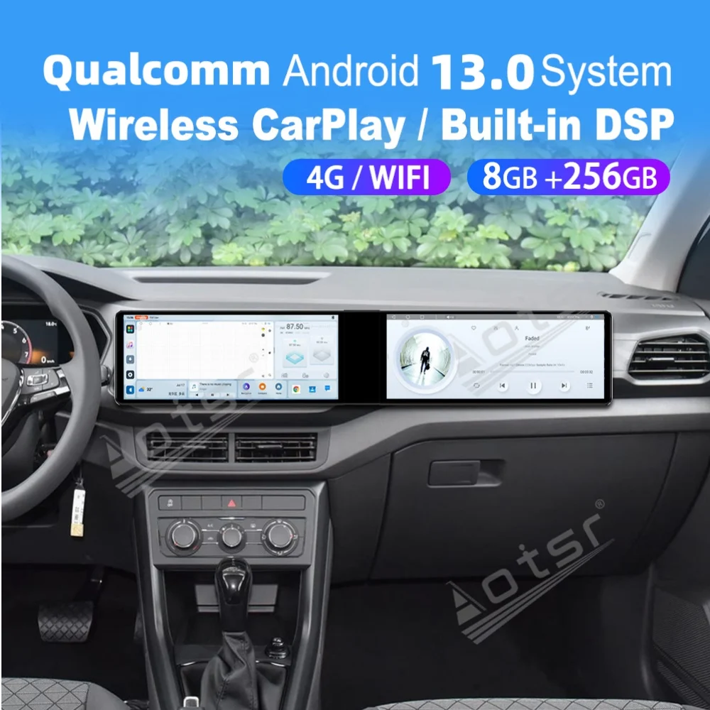

12.3" Dual Screen Qualcomm Carplay Android Car Multimedia Automotive For Volkswagen T-Cross 2019~2023 GPS Car Radio Head Unit