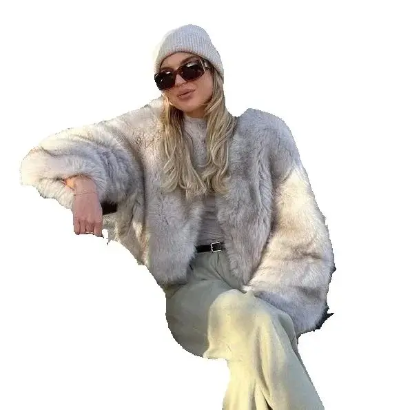 

Winter New Fur Coat Women Warm Furry Long Sleeve Loose V-neek Female Outwear 2025 Autumn Fashion Street All Match Lady Overcoat