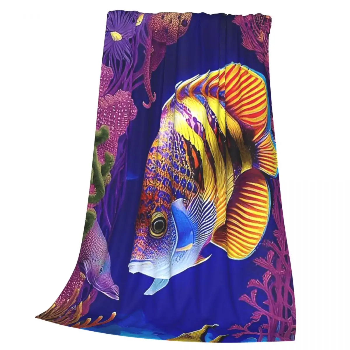 Colorful Fish In The Ocean Tropical Fish Blanket Flannel Throw Blanket Bedspread for Bed Living room Picnic Travel Home Sofa