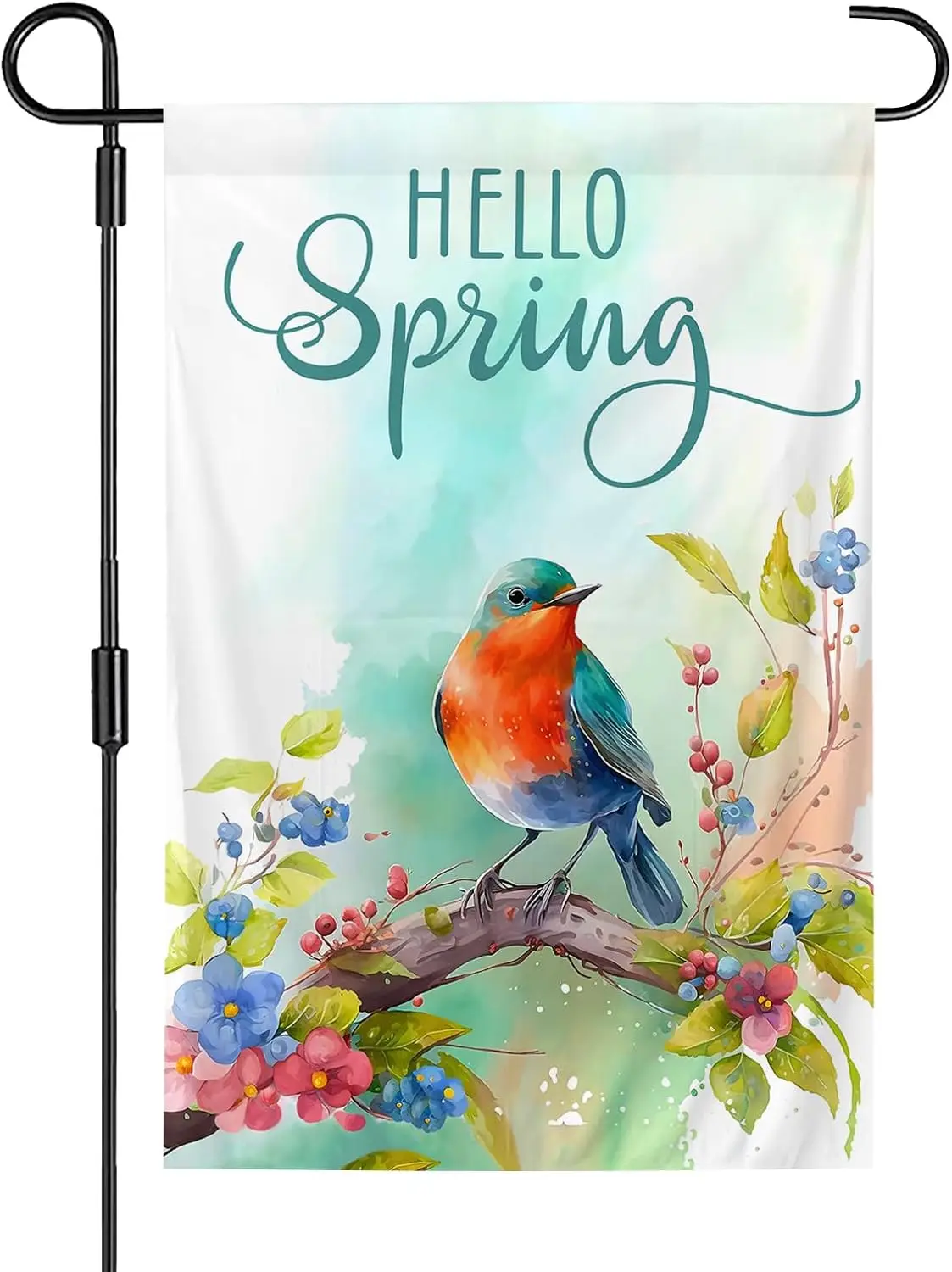 Generic Hello Spring Garden Flag 12 x 18 Inch Spring Bird and Flower Double Sided Polyester Flag for Spring Garden Yard Hous SSL