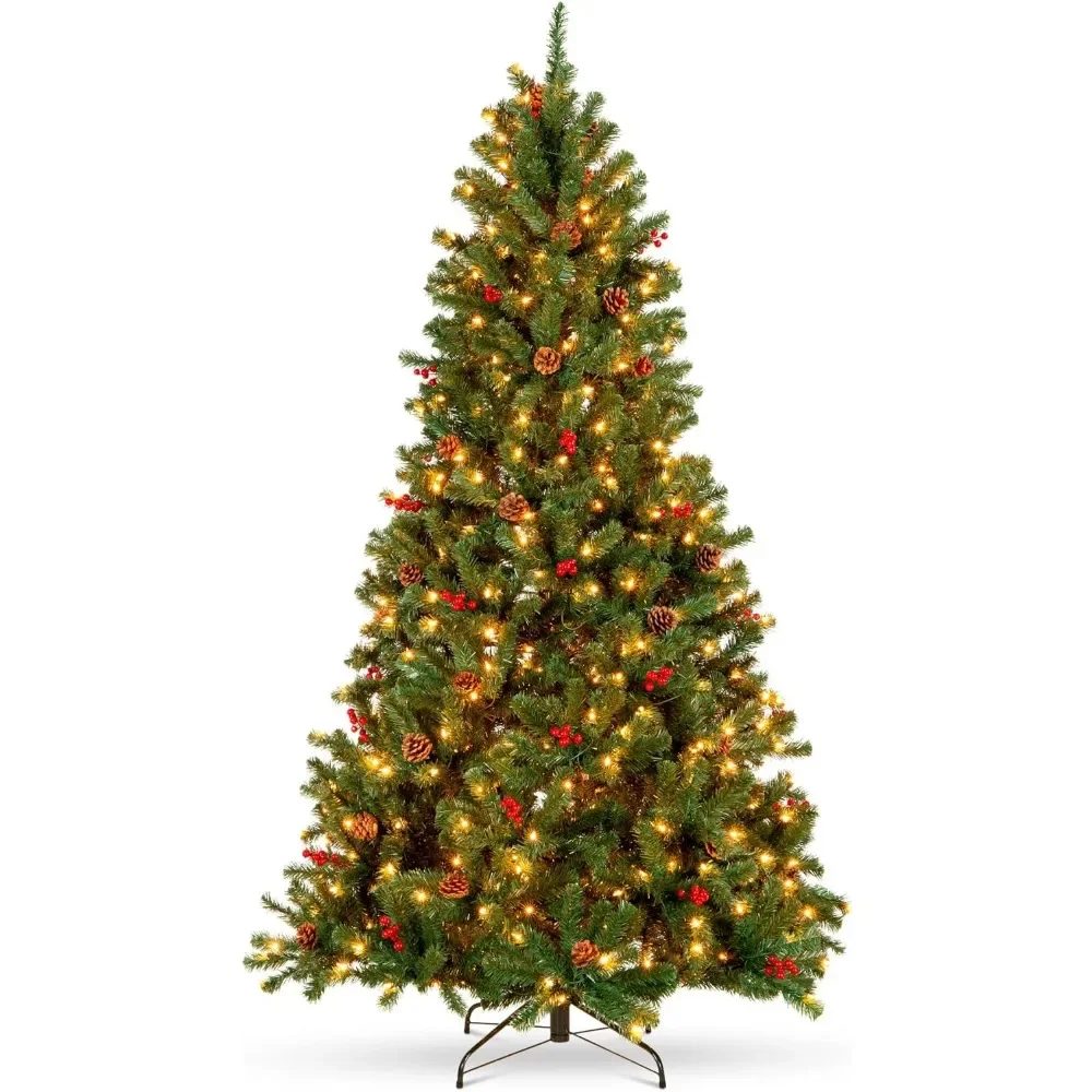 

7.5ft Pre-Lit Pre-Decorated Spruce Hinged Artificial Christmas Tree W/ 1,346 Tips, Christmas Deco