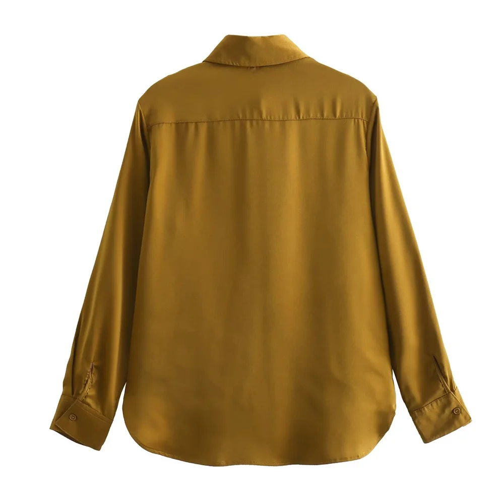 Taop&Za 2024 women\'s solid color slim fit long sleeved shirt/elastic waist drawstring high waisted straight leg pants