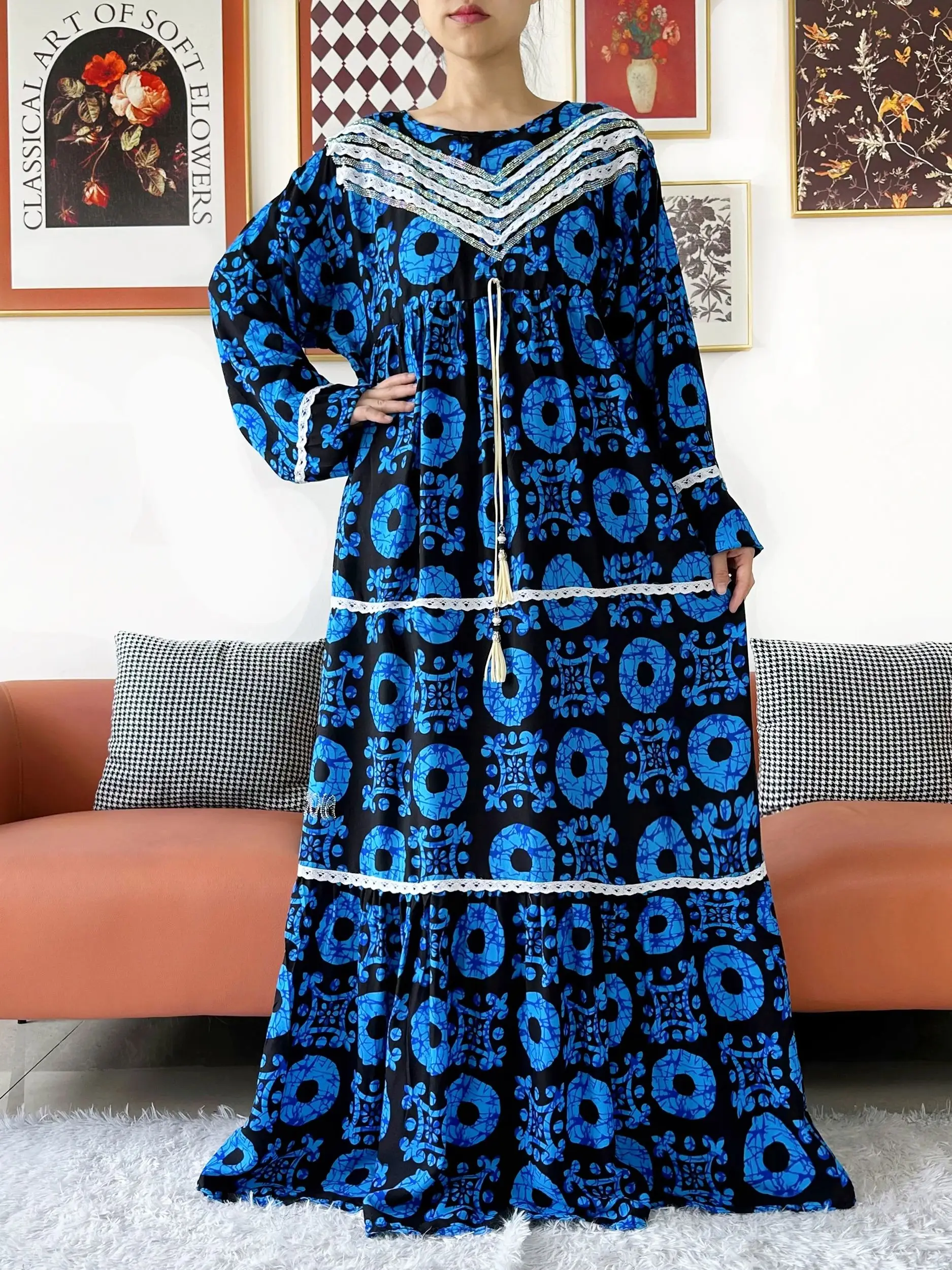 2025 نسيج عالي الجودة KASHKHA فساتين نسائية فستان بكم طويل عباية قطن وشاح كبير بوبو ماكسي إسلام فستان نسائي أفريقي #2