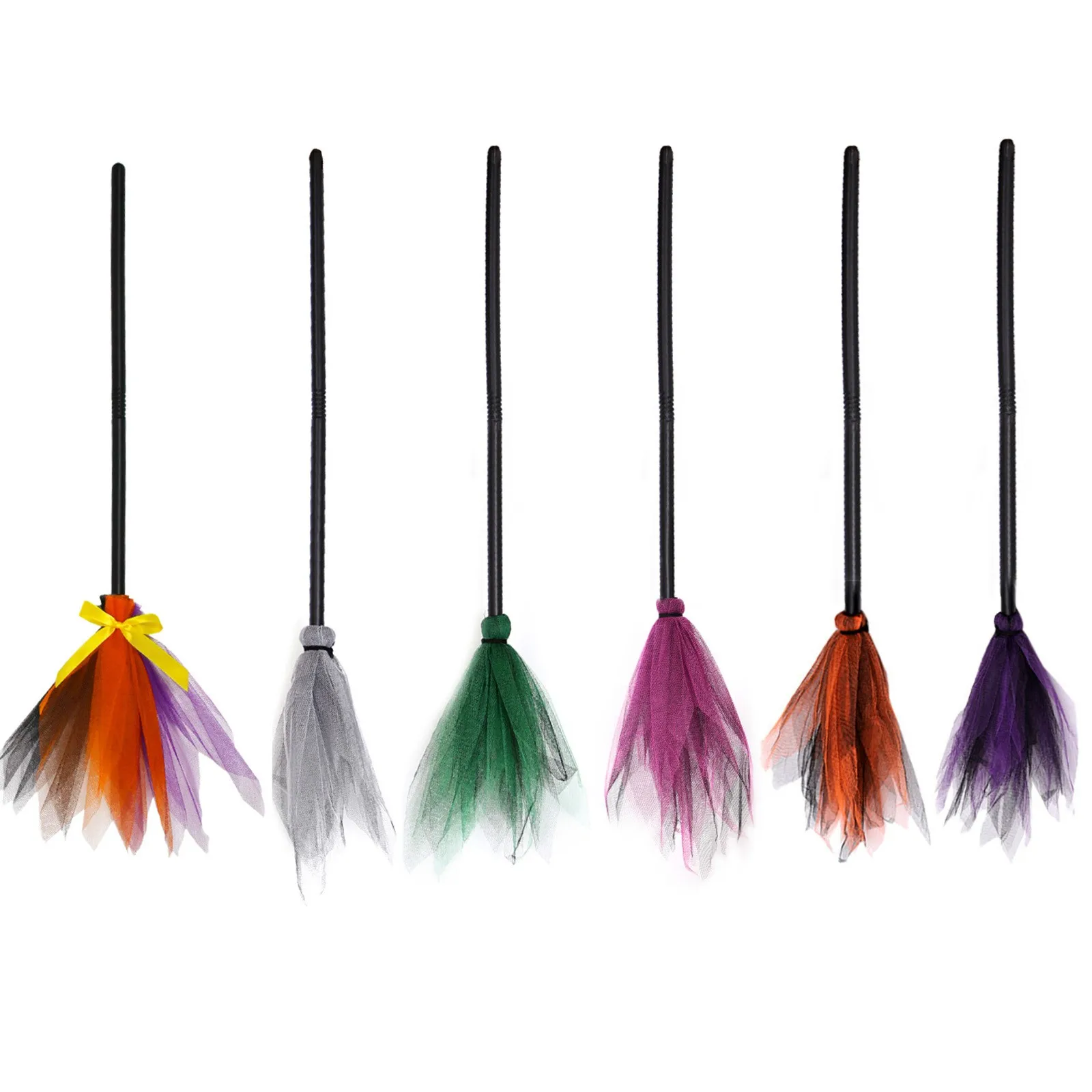 Escoba de bruja para fiesta de Halloween, escoba púrpura, naranja y verde para mascarada, accesorios de disfraz de Halloween, juguete para regalo para niños