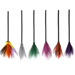 Halloween Party Witch Broom Purple Orange Green Broom For Masquerade Halloween Cosplay Costume Accessories Kid Toy Gift