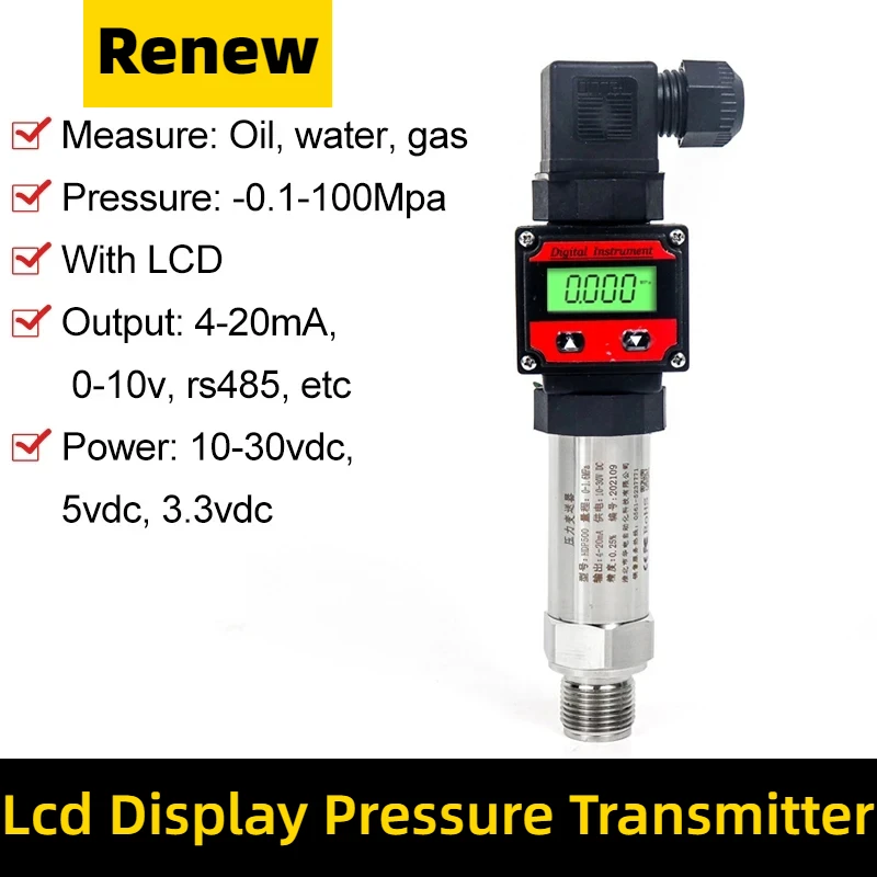 

-0.1-100mpa Lcd Pressure Transmitter 4-20ma 0-10v Output M20*1.5 Air Oil Water Tank Liquid Pressure Sensors Transducers