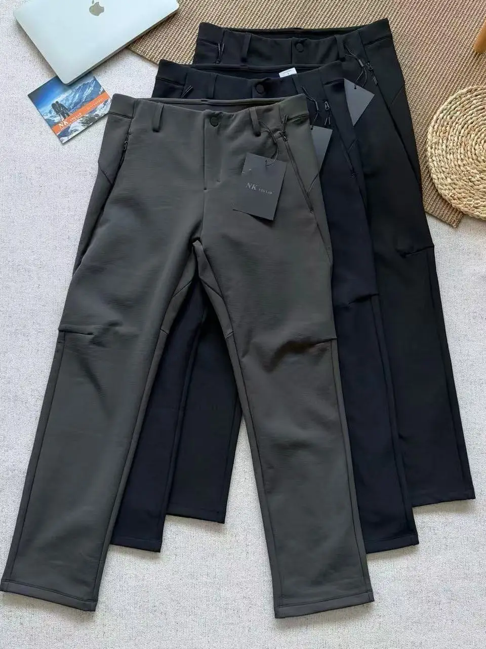 

Мужские зимние утепленные спортивные брюки на флисовой подкладке, прямые, на молнии, со средней посадкой, для активного отдыха, нейтрального цвета