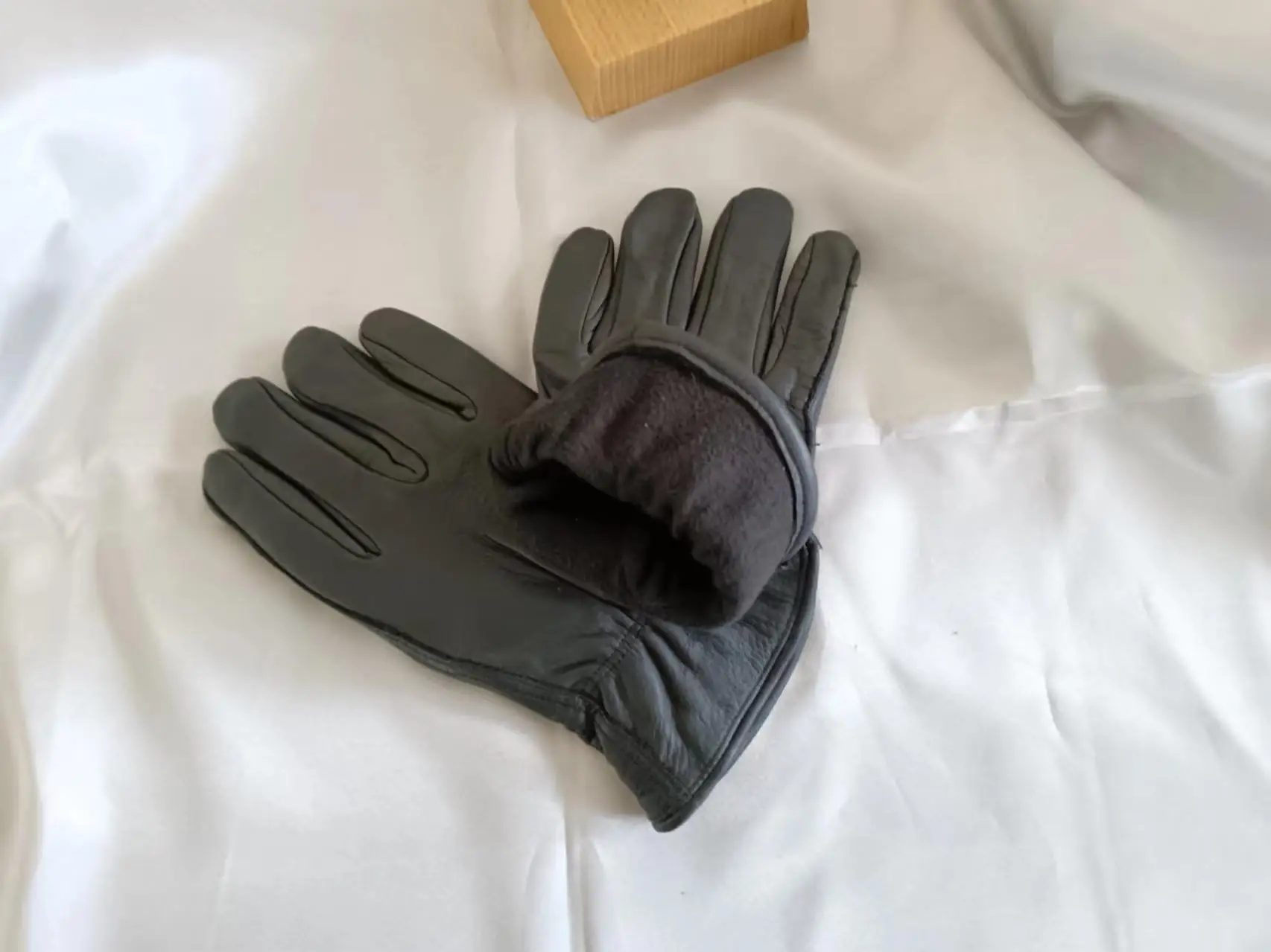 Black Work Gloves Grain Cowhide leather Working Glove with Fleece Lining