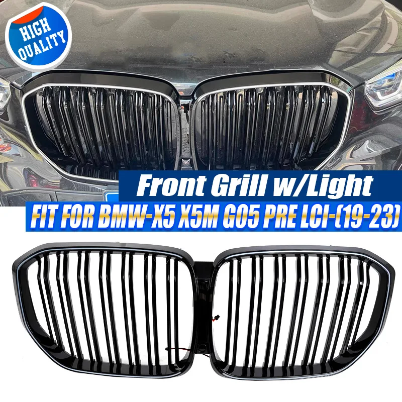 Frontstoßstangen-Nierengitter mit LED-Licht, passend für BMW X5 X5M G05 2019–23 Double Line Racing