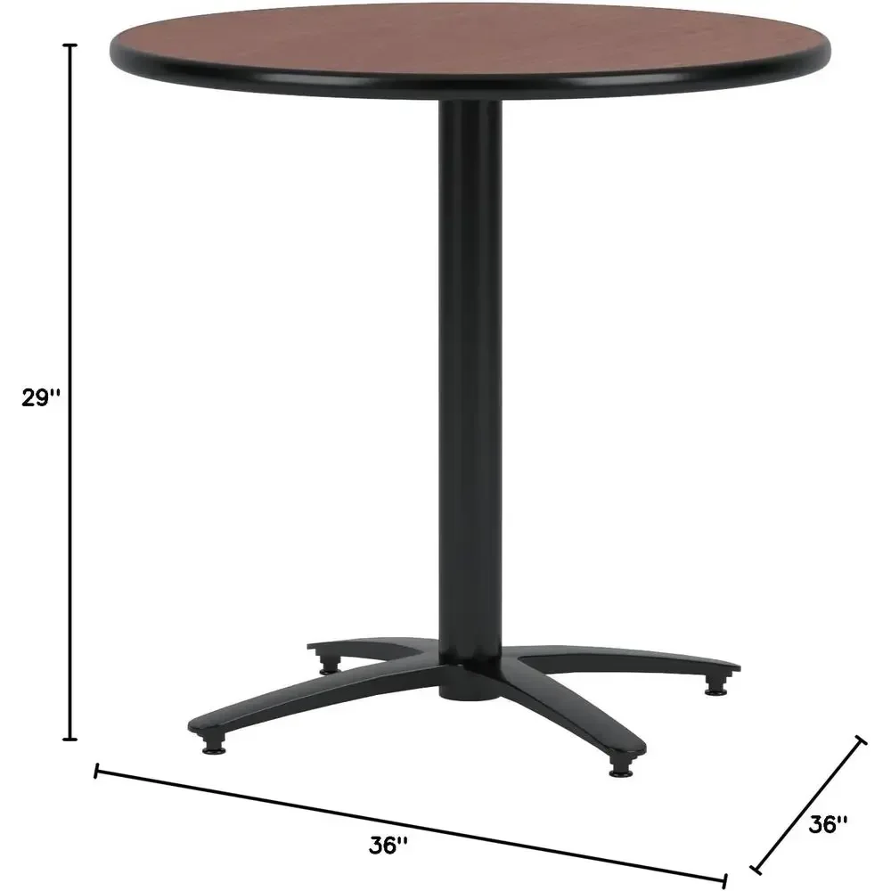 36-Inch Round Pedestal Breakroom Table, Arched X Base, Commercial Quality, Mahogany Laminate