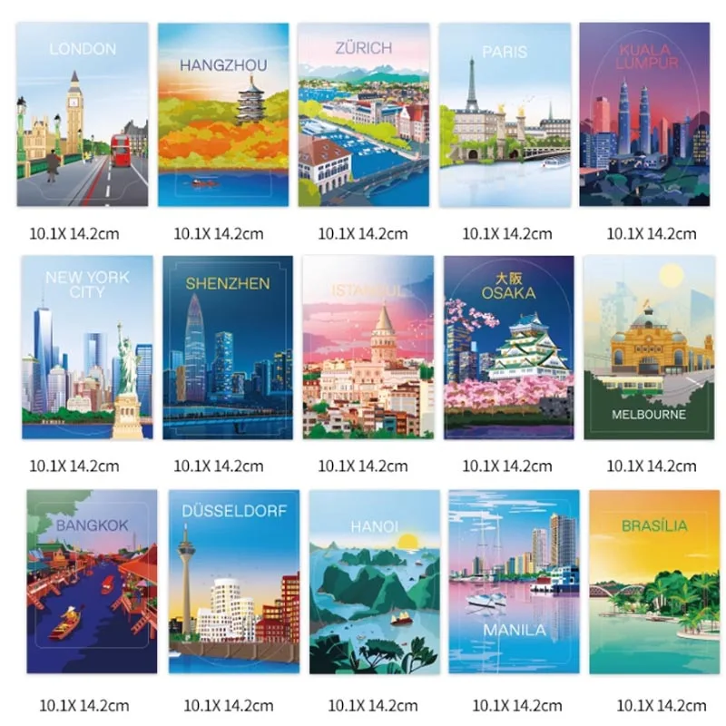 สติกเกอร์ไวนิลกันน้ำลายซีรีส์เมืองใหม่ สำหรับตกแต่งกระเป๋าเดินทาง ตู้เย็น แล็ปท็อป และโปสการ์ดที่ระลึกการเดินทาง
