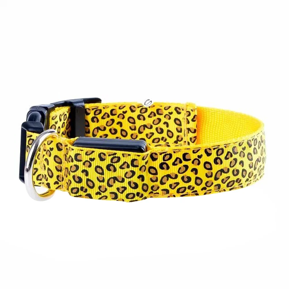 

LED Dog Collar Adjustable Leopard Pattern Safety Collar Size S Yellow for Pets Daily Walking Training