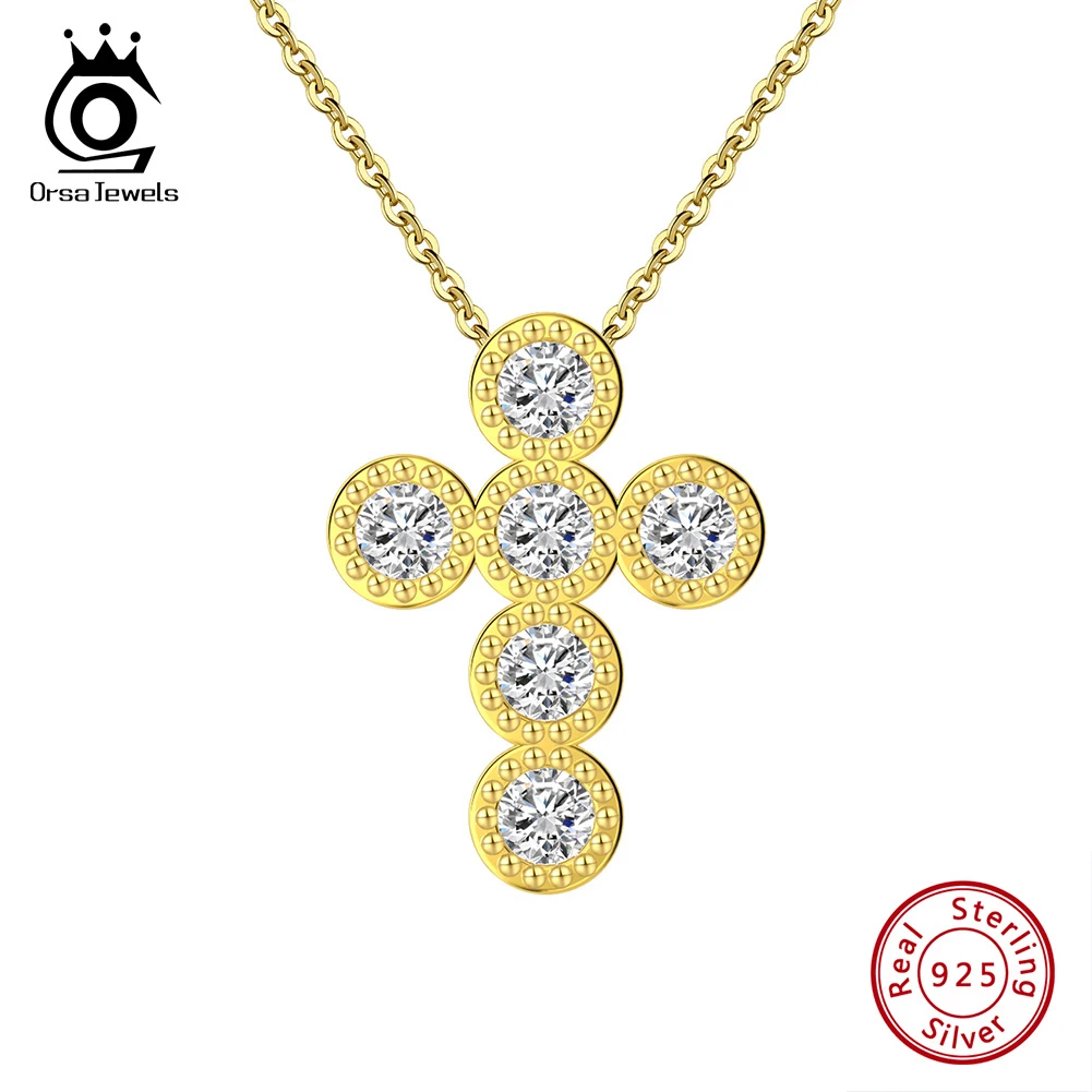 

ORSA JEWELS New Arrival Fashion Cross Necklace 100% 925 Sterling Silver Crystal CZ Pendant Necklace for Women Fine Jewelry SN343