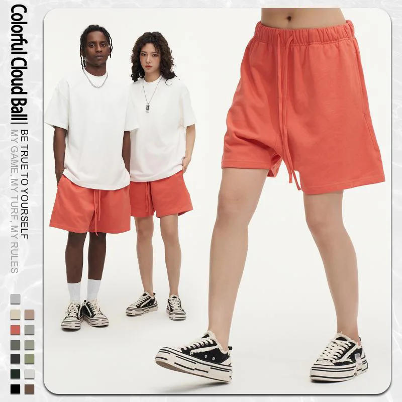 450GSM Double Yarn Terry Heavy Cotton Shorts Men American Vintage Earth Tone Loose Summer Casual Streetwear Pants High Quality