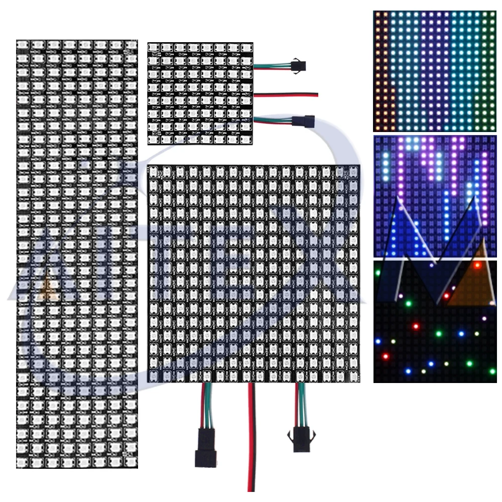 WS2812B RGB LED الرقمية مرنة قابلة للعنونة بشكل فردي لوحة ضوء WS2812 8x8 16x16 8x32 وحدة مصفوفة الشاشة 5050