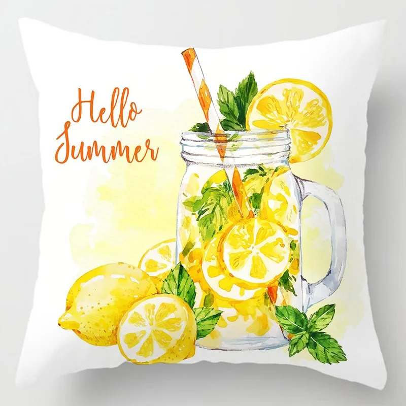 Student Pillowcase Office Nap Pillow Square Pillow Lemon Fruit Pattern Home Sofa Pillow