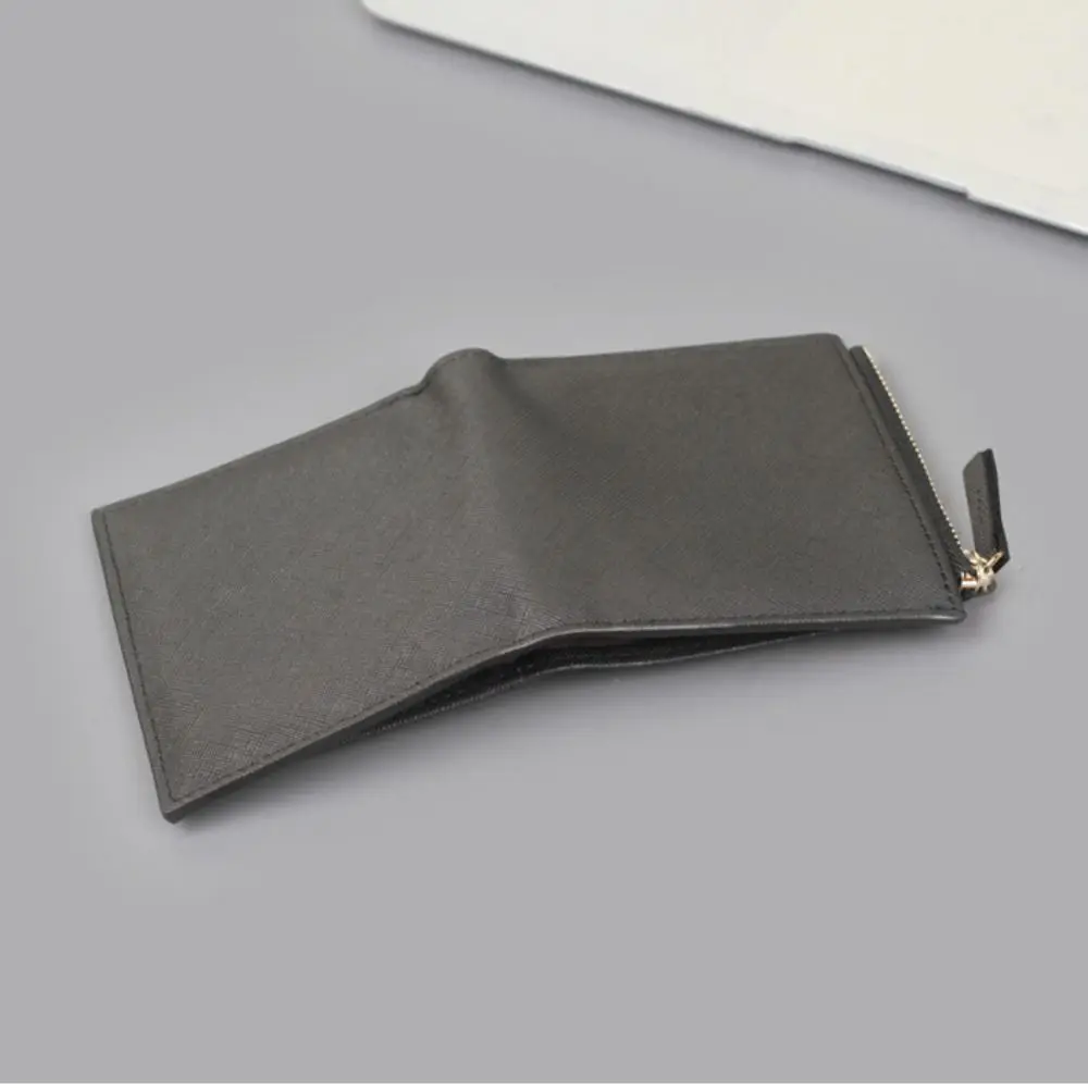 

New PU Leather Men's Short Wallet Zipper Design Large Capacity Multiple Pockets Black White Slim Wallet Men Boys