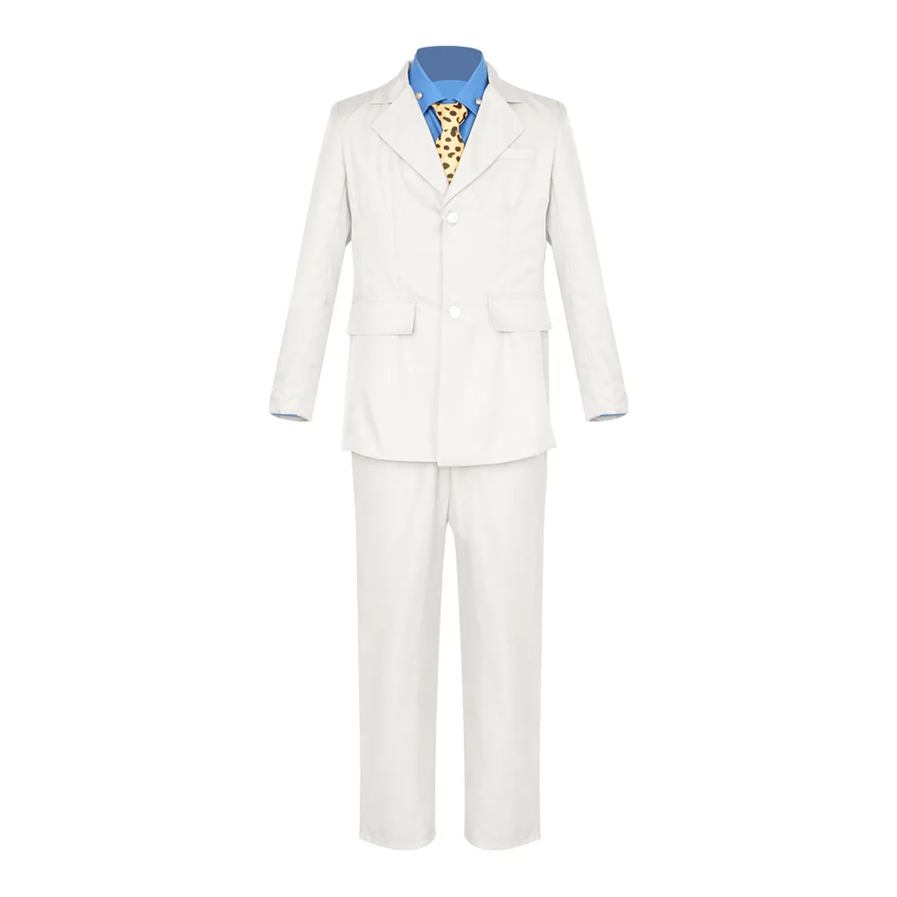 Kento Nanami Cosplay Costume Jujutsu Kaisen Men's White Business Suit Blue Shirt Leopard Tie Anime Outfit Convention Party view 2