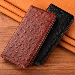 Ostrich Pattern Genuine Leather Phone Case For iPhone 16 Pro Max 13 11 12 14 15 Pro Max 15 Plus 16 Pro Wallet Flip Cover Cases