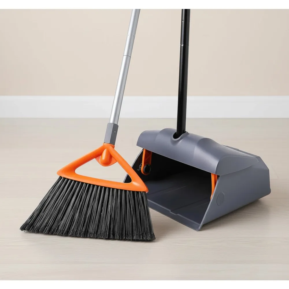 

Heavy Duty Broom Dustpan Set Commercial Grade Stiff Bristles Indoor Outdoor Home Kitchen Yard Cleaning Tool