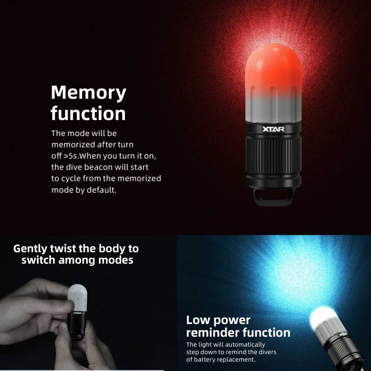 XTAR SD1 4-Colour LED Dive Beacon Signal Light Rechargeable Diving Flashlight Outdoor Camping Super Bright Lantern Torch