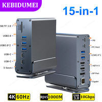 15 in 1 USB C Docking Station USB C Hub Type C Hub Dual HDMI Adapter USB 3.0 10Gbps Splitter 4K60Hz/RJ45 1000M/USB3.0/PD100W